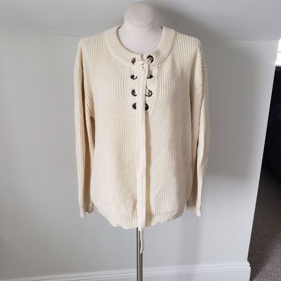 J.O.A. White Lace-Up Sweater - Picture 2 of 6